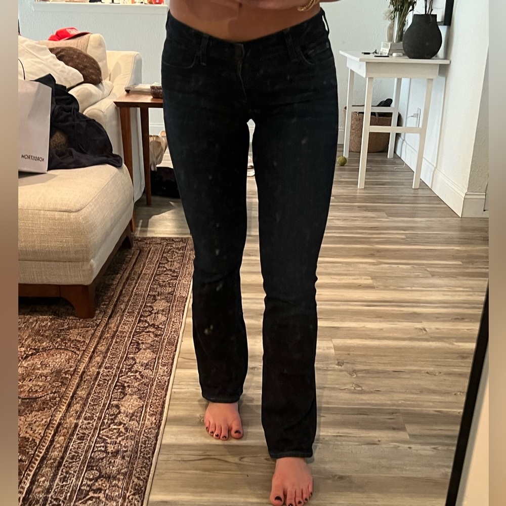 7 for all mankind low rise bootcut dark wash denim